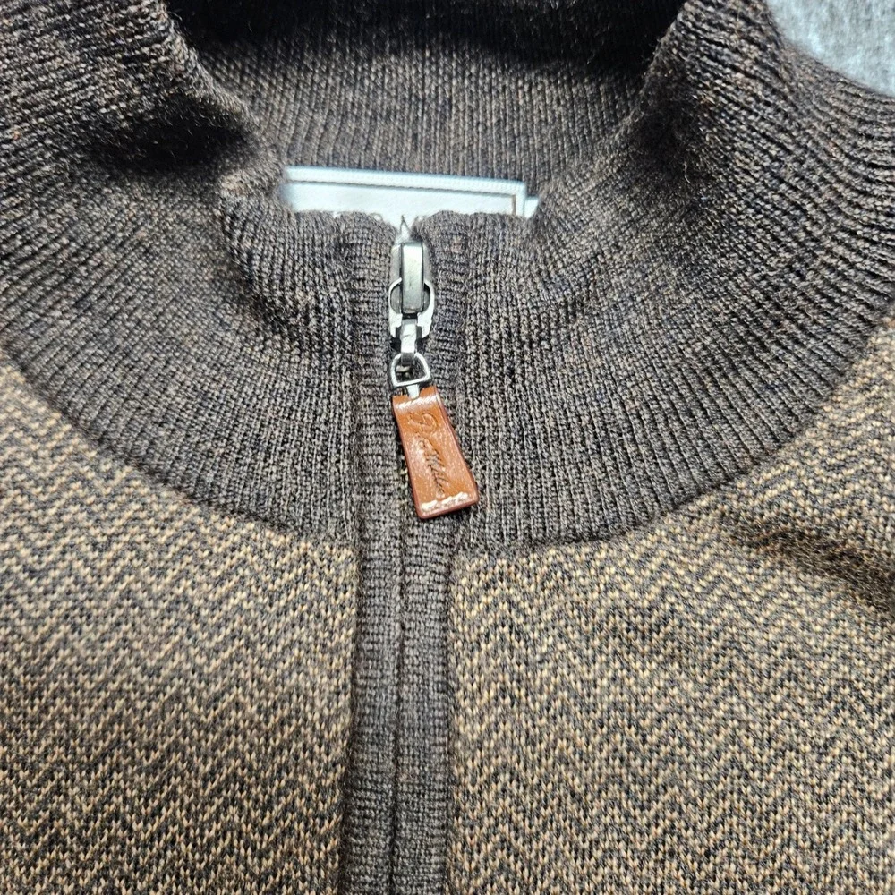 Peter Millar Sweater Vest Mens L Brown Herringbone Merino Wool Quarter Zip